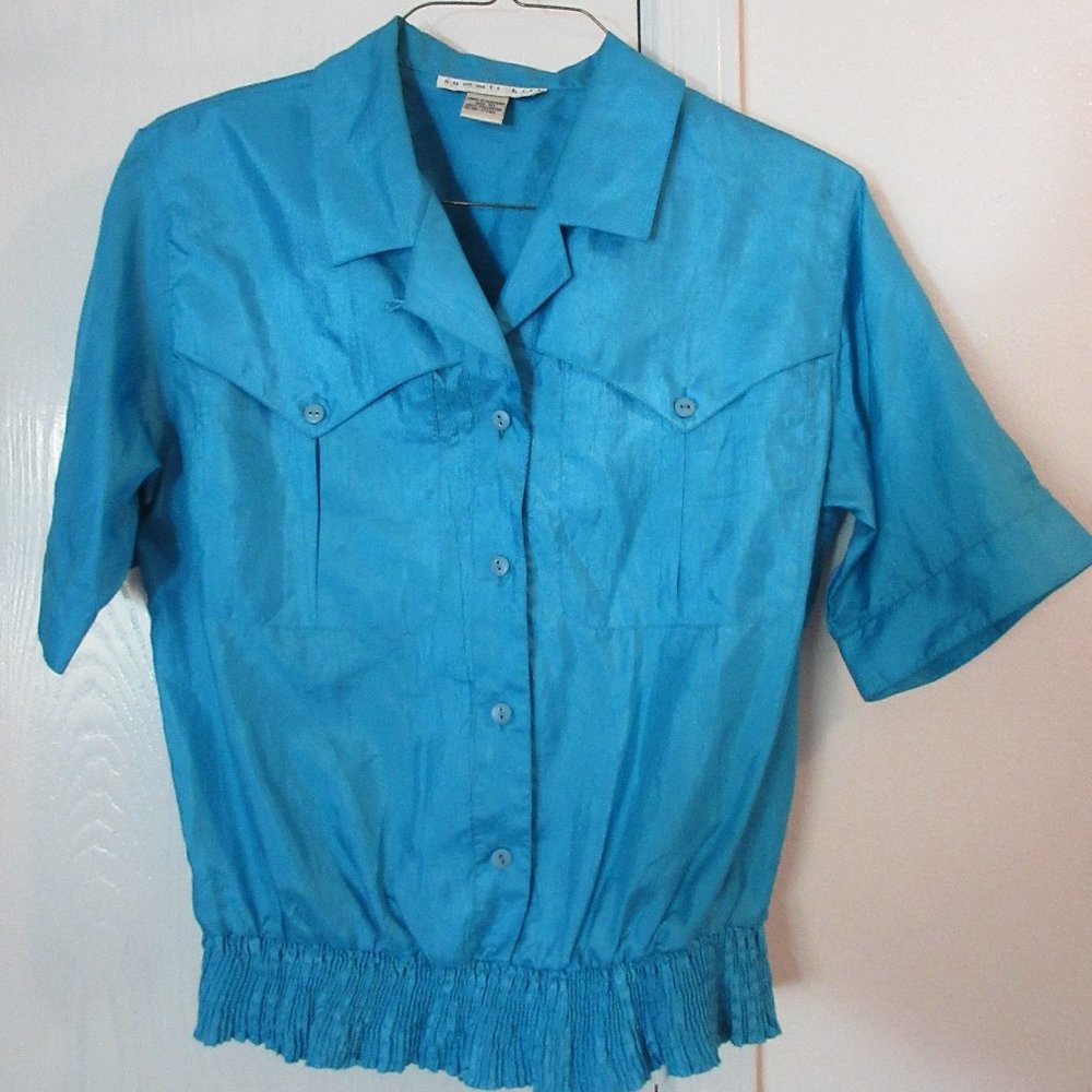 Short Sleeve Turquoise Polyester Blouse Size 10